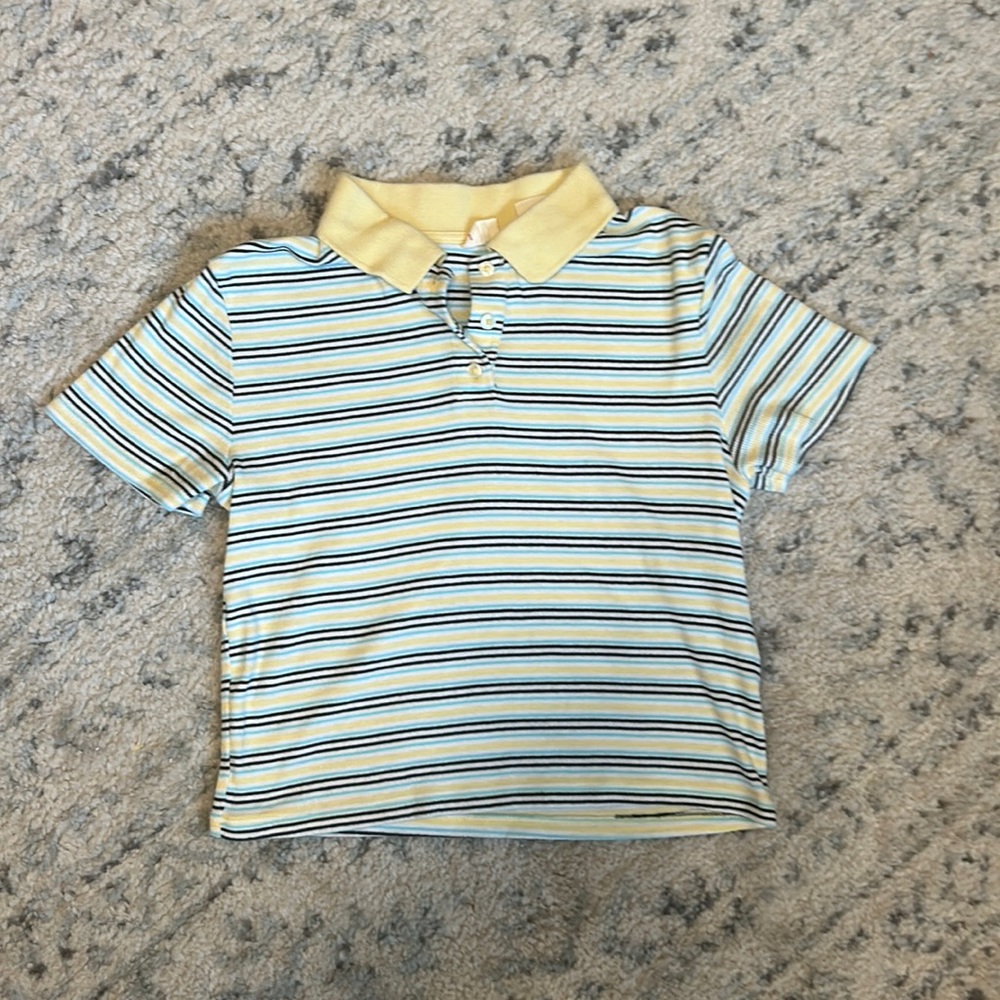 Yellow, white, black, and blue, women’s collared t-shirt, Levi’s, size medium